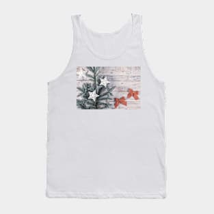 Christmas theme background in vintage tone. Rustic wood background for Christmas with copy space for all Christmas design. Pine branch. Top view. Flat layer Tank Top